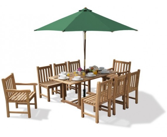 Winchester 8 Seater Teak 1.8m Rectangular Table with York Armchairs and Side Chairs