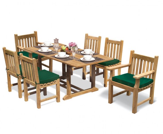 Winchester 6 Seater Teak 1.8m Rectangular Table with Turners Armchairs and York Chairs