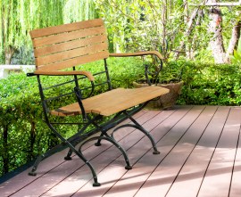 Café Teak Folding Bistro Bench with Arms - Black