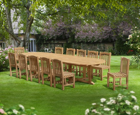 Winchester 12 Seater Teak 4m Oval Table and Chairs Set