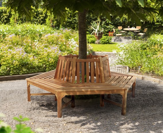 Teak Hexagonal Tree Seat - Wrap Around Tree Bench