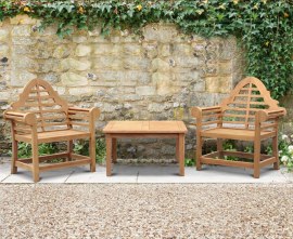 Winchester 2 Seater Teak Conversation Set with Lutyens-Style Armchairs