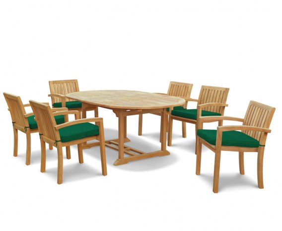 Oxburgh 6 Seater Double Leaf Extending Table with Antibes Armchairs