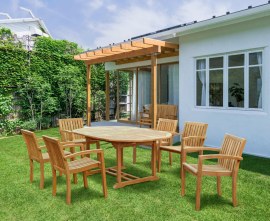 Oxburgh 6 Seater Double Leaf Extending Table with Antibes Armchairs