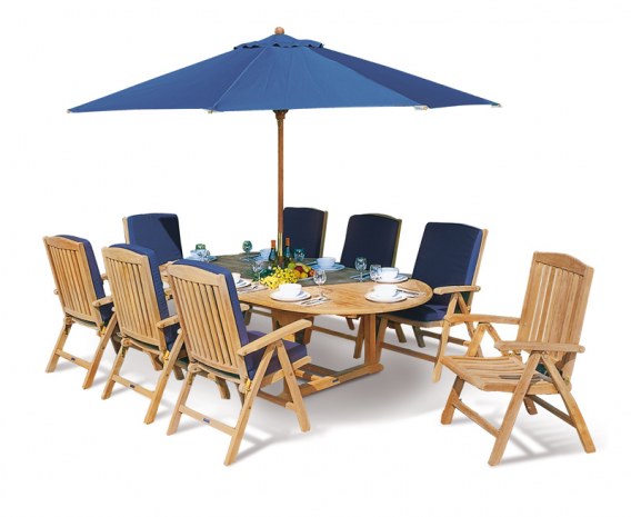 Oxburgh 8 Seater Teak Extendable Table with Tewkesbury Recliner Chairs