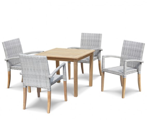 Hampton 4 Seater Teak Square Dining Set with St. Moritz Armchairs