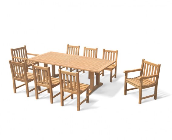 Rectory 8 Seater Teak 2.25 x 1.1m Table and York Chairs