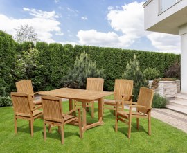 Winchester 6 Seater Teak 1.5m Rectangular Table with Cannes Armchairs