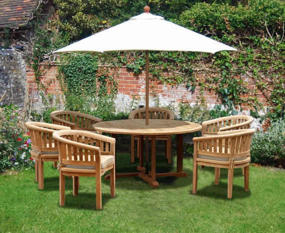 Sissinghurst 6 Seater Round 1.5m Dining Set with Banana Chairs