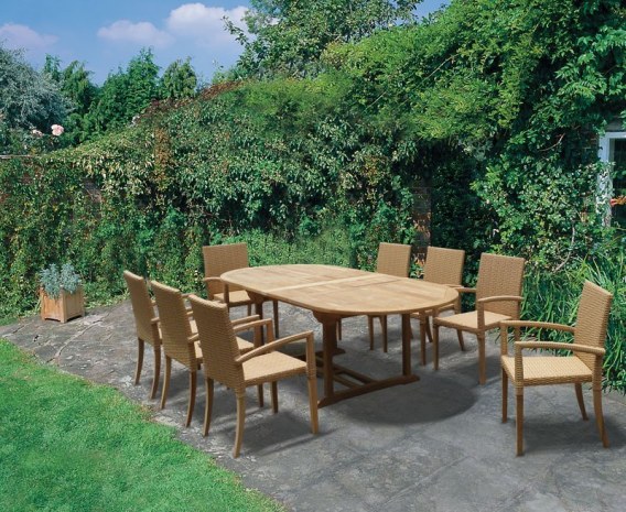 Oxburgh 1.8-2.4m Extending Table and 8 St. Moritz Stacking Chairs Set