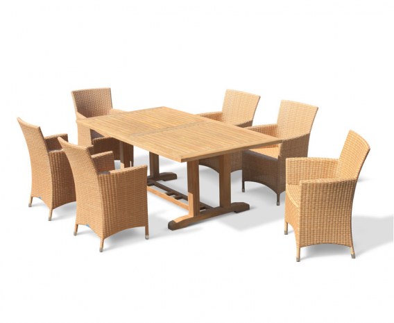 Rectory 6 Seater Teak 2m Rectangular Table and Verona Armchairs Set