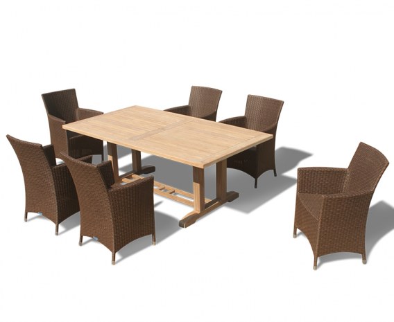 Rectory 6 Seater Teak 2m Rectangular Table and Verona Armchairs Set