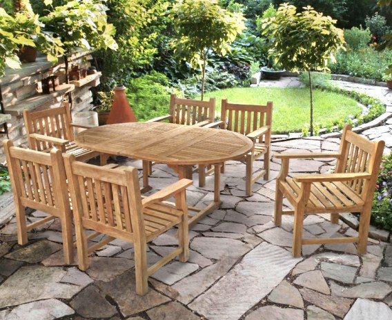 Oxburgh 6 Seat Teak Extendable Dining Table and Chairs Set