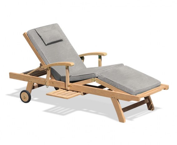 Luxury Teak Reclining Sun Lounger with Arms and Cushion