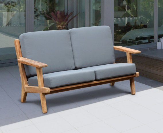 Belmont Teak 2 Seater Mid-century Garden Sofa Bench - Grey