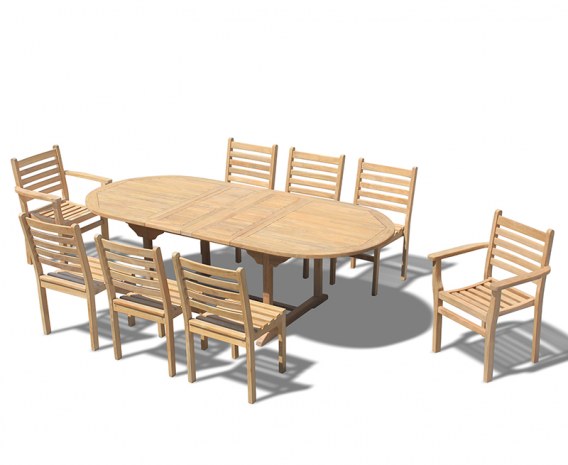 Oxburgh 8 Seater Teak 1.8-2.4m Extending Table with Sussex Chairs