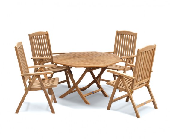 Lymington Octagonal 1.2m Folding Dining Set and 4 Tewkesbury Recliners