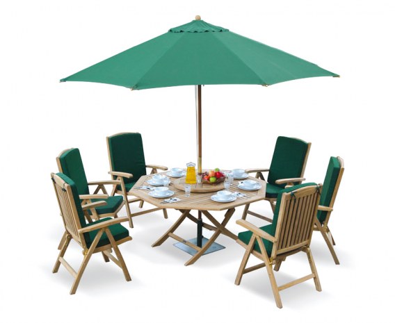 Lymington 6 Seater Octagonal 1.5m Dining Set with Tewkesbury Recliners