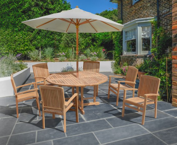 Berwick 1.5m Round Table and 6 Cannes Stacking Armchairs Set