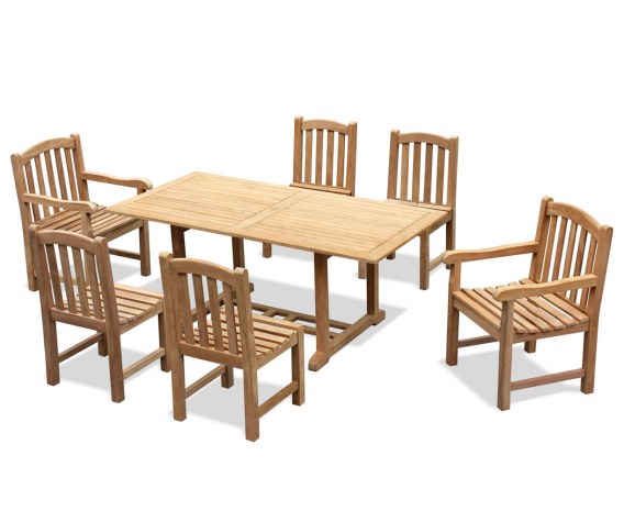 Winchester 6 Seater Teak 1.8m Rectangular Table with Gloucester Armchairs and Side Chairs