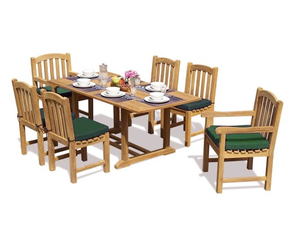 Winchester 6 Seater Teak 1.5m Rectangular Table with Gloucester Armchairs and Side Chairs