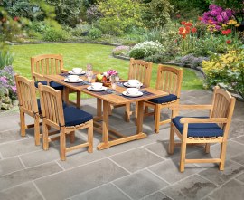 Winchester 6 Seater Teak 1.8m Rectangular Table with Gloucester Armchairs and Side Chairs