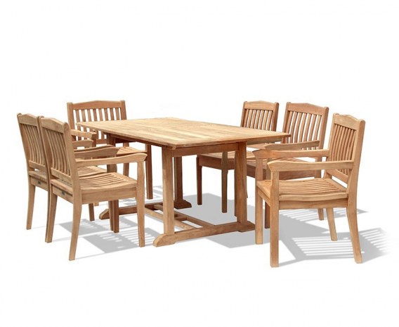 Winchester 6 Seater Teak 1.8m Rectangular Table with Winchester Armchairs