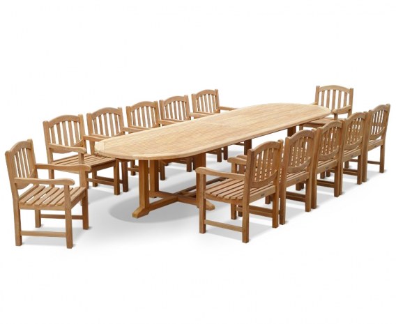 Winchester 12 Seater Teak 4m Oval Table with Armchairs