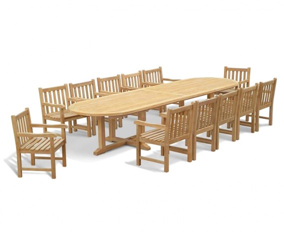 Winchester 12 Seater Teak 4m Oval Table with Armchairs