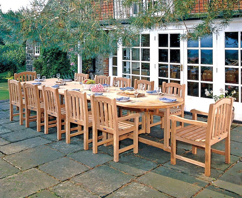 Winchester 12 Seater Teak 4m Oval Table with Armchairs