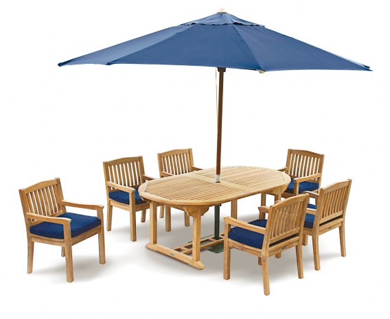 Oxburgh 6 Seater Teak 2-3m Extending Table with Winchester Armchairs