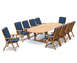 Oxburgh 10 Seater Teak 2-3m Extending Table with Cannes Recliners