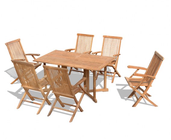 Byron 6 Seater Teak 1.5m Gateleg Dining Set with Newhaven Armchairs