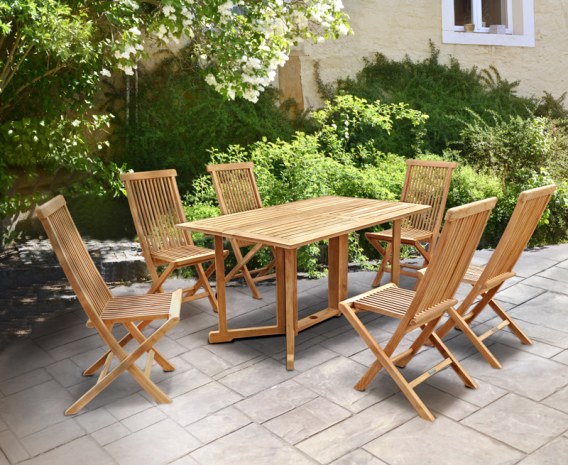 Byron 6 Seater Teak 1.5m Gateleg Dining Set and Newhaven Dining Chairs