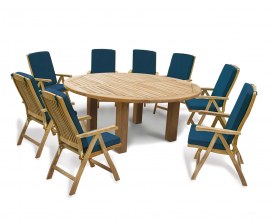 Orion 8 Seater Round 1.8m Garden Table with Cannes Reclining Chairs