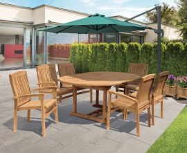 Oxburgh Single Leaf Extending Table with 6 Cannes Stacking Chairs