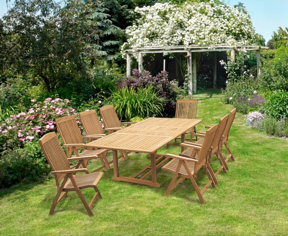 Dorset 1.8-2.4m Extending Dining Set with 8 Cannes Recliner Chairs