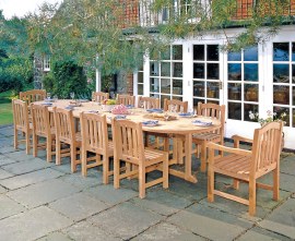 Winchester 12 Seater Teak 4m Oval Table with Armchairs and Side Chairs