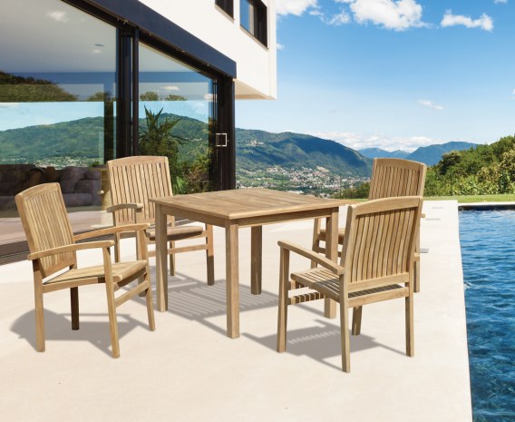 Hampton 4 Seater Teak Square Dining Set with Cannes Stacking Chairs