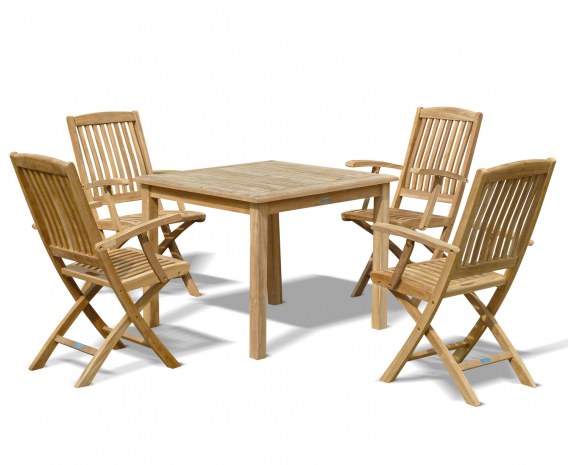 Hampton 4 Seater Teak Square Dining Set with Cannes Folding Chairs