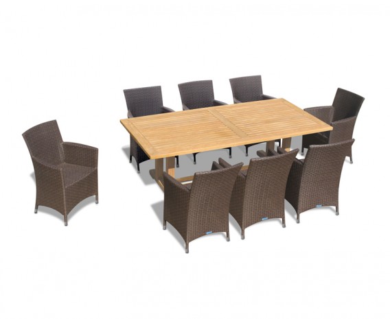 Rectory 8 Seater Teak 2.25 x 0.9m Table and Verona Flat Weave Chairs