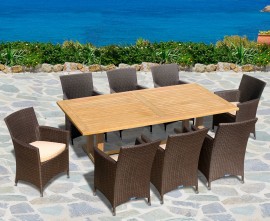 Rectory 8 Seater Teak 2.25 x 0.9m Table and Verona Flat Weave Chairs