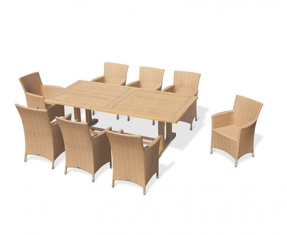 Rectory 8 Seater Teak 2.25 x 0.9m Table and Verona Flat Weave Chairs