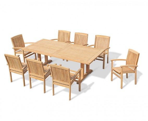 Rectory 8 Seater Teak 2.25 x 1.1m Table and Cannes Stacking Armchairs