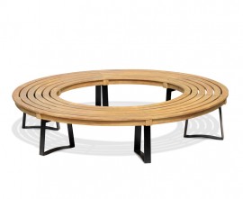 Backless Teak Round Tree Bench with Metal Legs - 2.2m