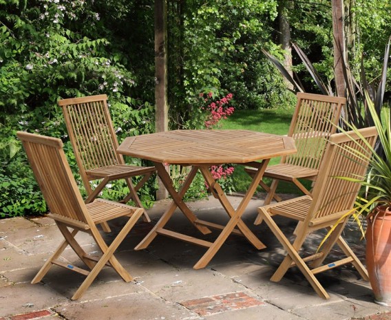 Lymington Octagonal 1.2m Folding Dining Set and 4 Newhaven Side Chairs