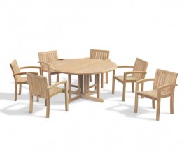 Berwick 1.5m Round Table and 6 Antibes Stacking Armchairs Set