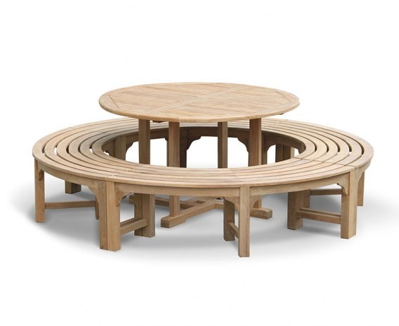 Sissinghurst Teak Round 1.3m Dining Set with Curved Benches