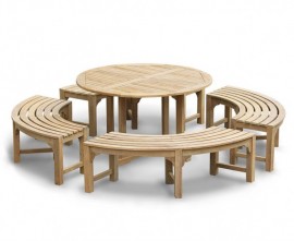 Sissinghurst Teak Round 1.3m Dining Set with Curved Benches