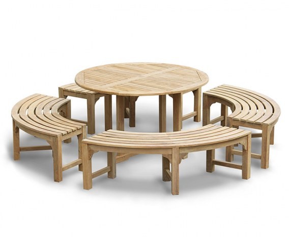 Sissinghurst Teak Round 1.3m Dining Set with Curved Benches